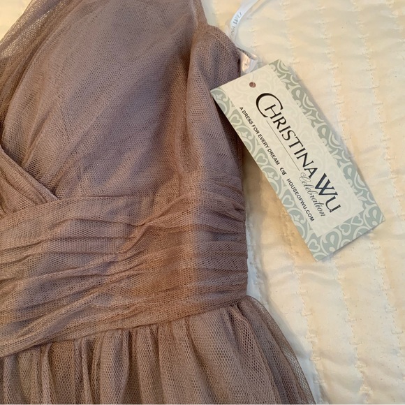 Christina Wu Celebration Bridesmaid Dress A-Line Tulle V-Neck Java Color Size 10 - Picture 7 of 10